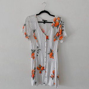 Forever 21 White Polka Dot Orange Fruit Print Mini Cottagecore Dress